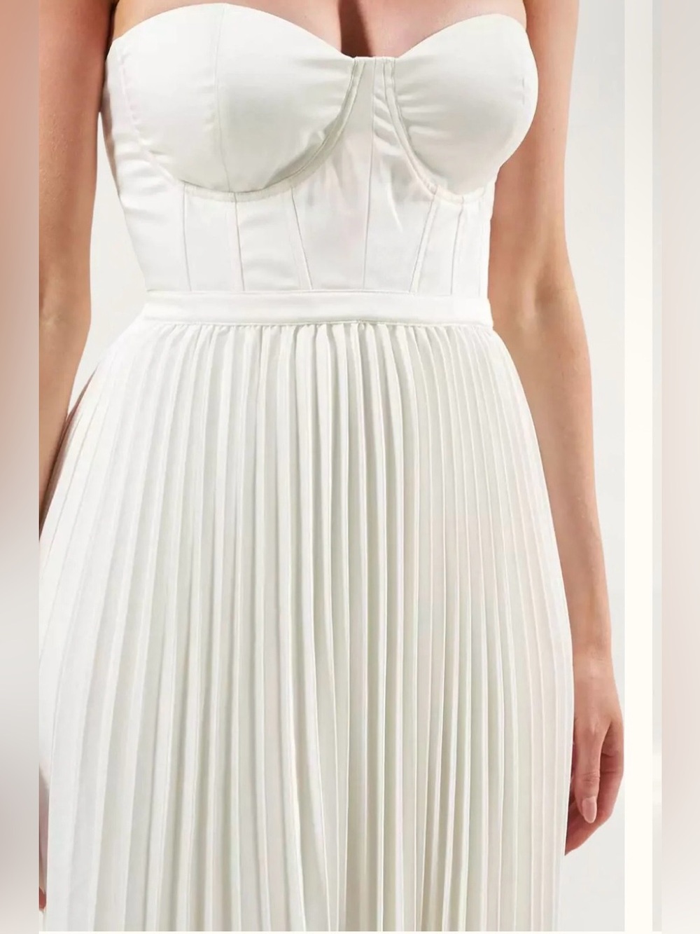 NWT White Satin Corset Pleated Maxi Dress Shawl Bridal Formal Size 4 - Picture 3 of 8